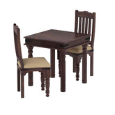 Ajmer Solid Sheesham Wood 2 Seater Dining Set (With Cushion, Walnut Finish)